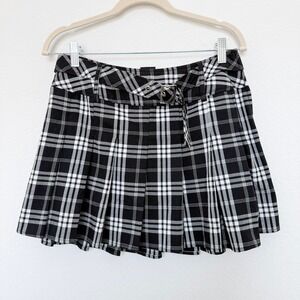 Y2K Cosmic Aura Womens Plaid Mini Skirt Size M Black‎ White Pleated Grunge Punk